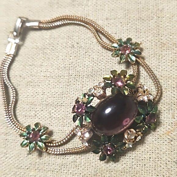 Vintage 40's Miriam Haskell Purple Poured Glass Rhinestone Bracelet - Picture 6 of 11